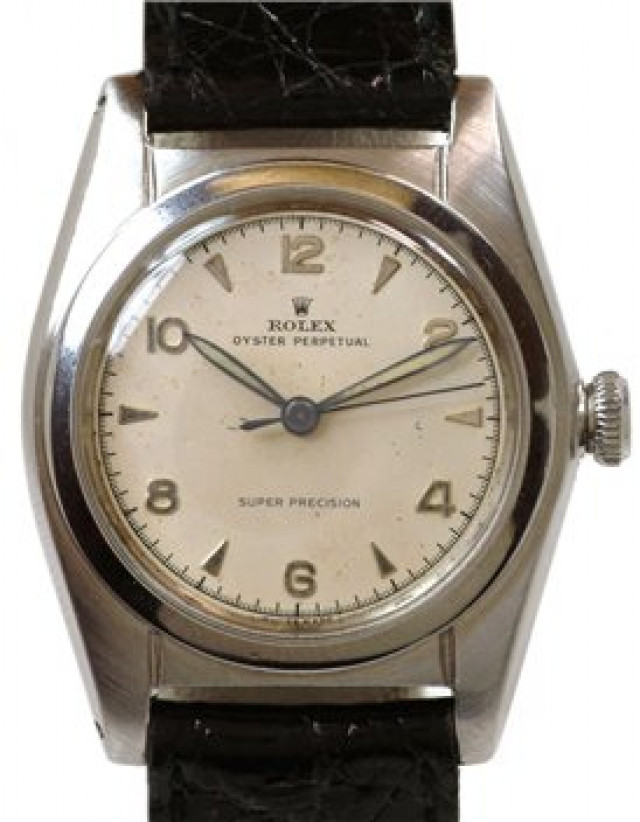 Rolex 2940 Steel on Strap, Smooth Bezel White & Gold California with Silver Arabic & Index